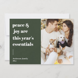 modern script quote peace and joy holiday photo card