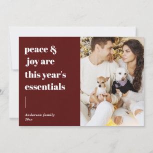 modern script quote peace and joy holiday photo card