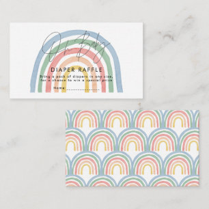 modern script rainbow baby shower diaper raffle card