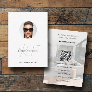 Modern Script Real Estate Photo Realtor QR Code Business Card
