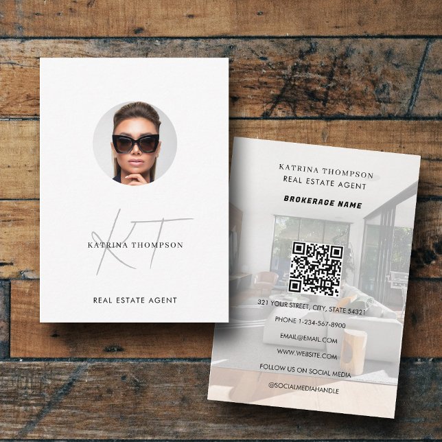 Modern Script Real Estate Photo Realtor QR Code Business Card (Modern Script Real Estate Photo Realtor QR Code Business Card)
