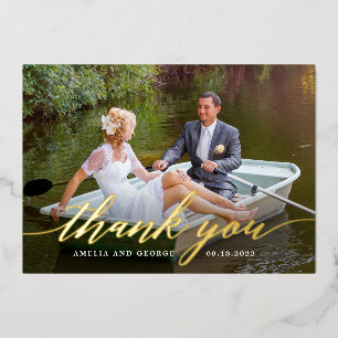 Modern Script REAL FOIL Photo Thank You Card