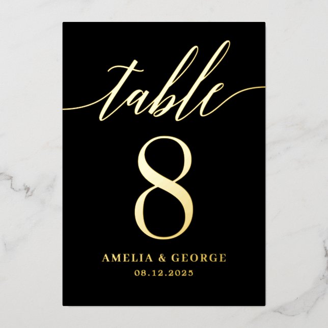 Modern Script REAL FOIL Table Number Card (Front)