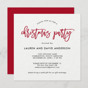 Modern Script Red and White Christmas Party Invitation