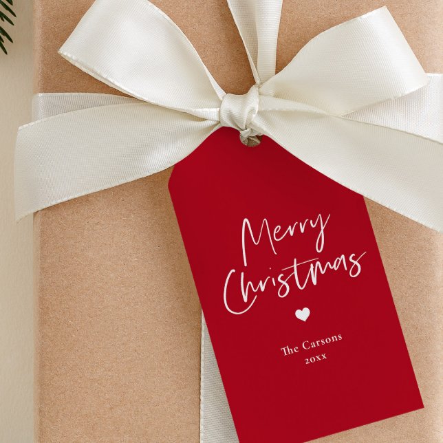 Modern Script Red Christmas  Gift Tags (Simple red and white script merry christmas gift tags.)