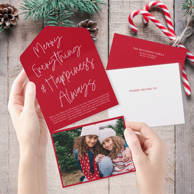 Modern Script Red Christmas Holiday Photo Card (Creator Uploaded)