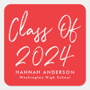 Modern Script Red Class of 2022 Graduation Square Sticker