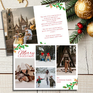 Modern Script Red Five Photo Collage Christmas Holiday Card