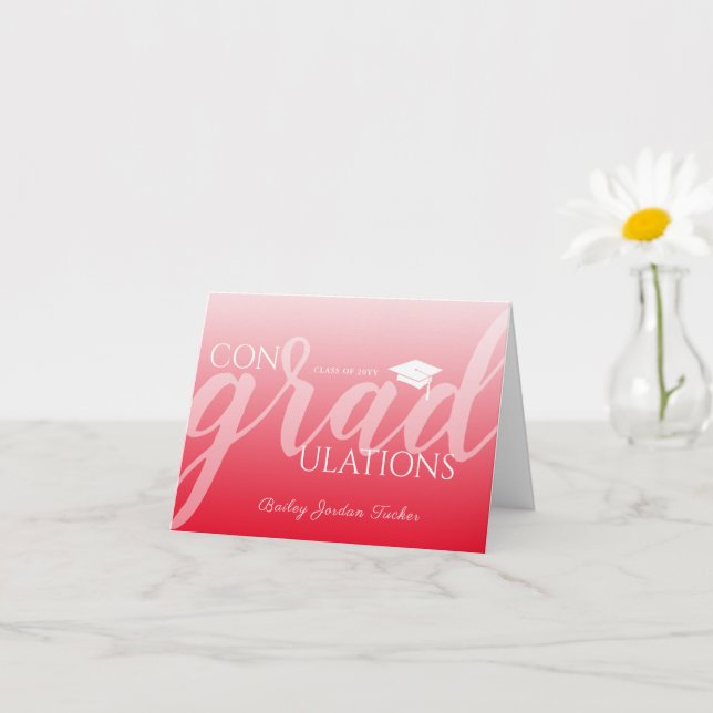 Modern Script Red Graduation Congratulations Card (Small Plant)