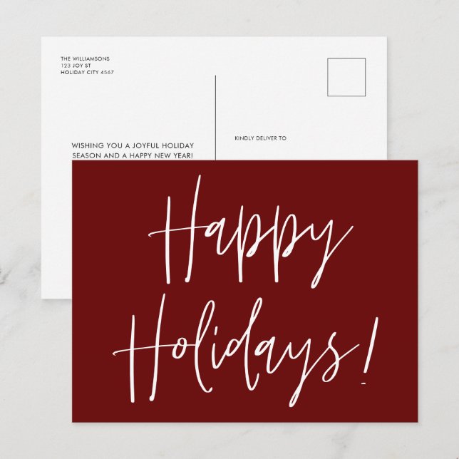Modern Script Red Happy Holidays Christmas  Holiday Postcard (Front/Back)