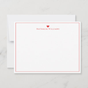 Modern Script Red Heart Border Monogram Note Card