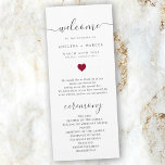Modern Script Red Heart Welcome Wedding Program Programme<br><div class="desc">This chic wedding program shines with simplicity. Modern typography and gorgeous calligraphy accented by a pretty red heart,  this order of service with a summary of key people on the back is both minimalist and elegant.</div>