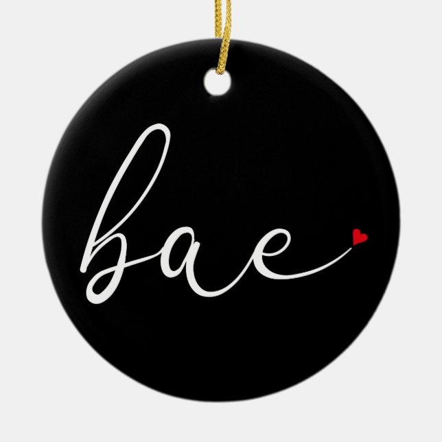 Modern Script Red Love Heart Bae Definition Ceramic Tree Decoration (Front)