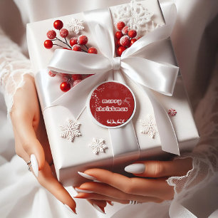Modern Script Red Merry Christmas Round Sticker