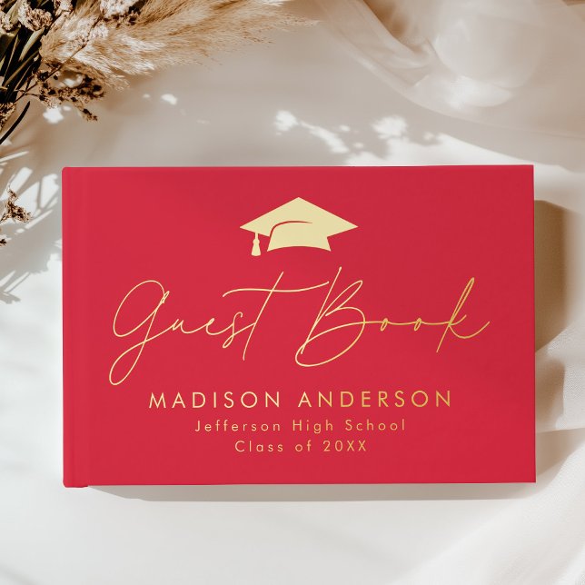 Modern Script Red Photo Graduation Guest Book (Creator Uploaded)