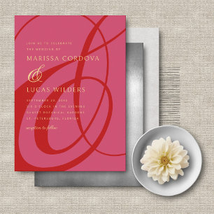 Modern Script Red Pink Ampersand Wedding Invitation