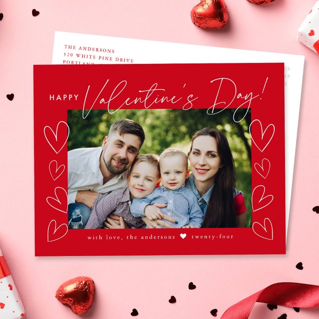 Modern Script Red Valentine's Day Photo Holiday Postcard (Creator Uploaded)