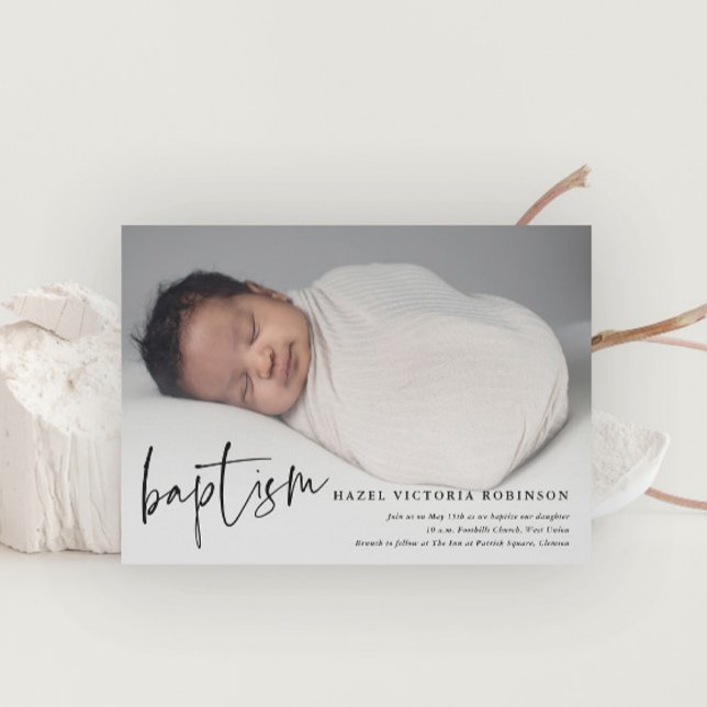 Modern Script Religious Baptism & Christening Invitation (Creator Uploaded)