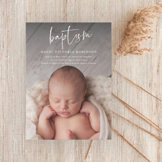 Modern Script Religious Baptism & Christening Invitation (Creator Uploaded)