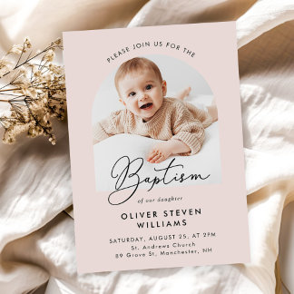 Modern Script Religious Baptism & Christening Invitation