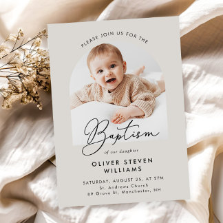 Modern Script Religious Baptism & Christening Invitation