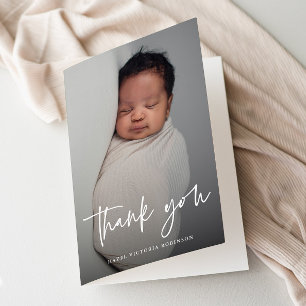 Modern Script Religious Photo Baptism Thank You Card