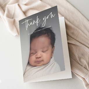 Modern Script Religious Photo Baptism Thank You Card