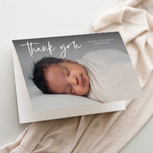 Modern Script Religious Photo Baptism  Thank You Card