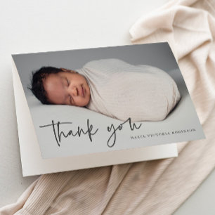 Modern Script Religious Photo Baptism Thank You Card