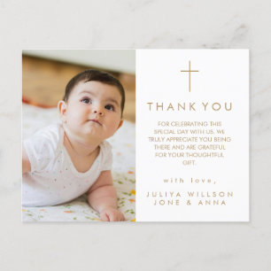 Modern Script Religious Photo Baptism Thank You Postcard