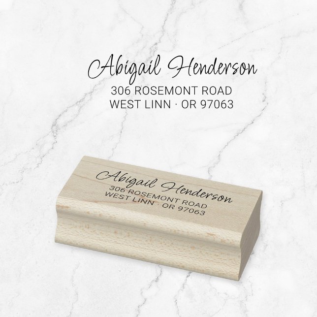 Modern Script Return Address 10a | Wooden Rubber Stamp (Modern script typography wooden return address stamp. Basic typography address stamp.)