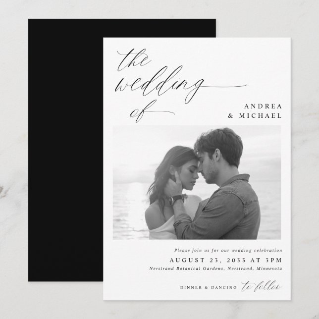 Modern Script Romantic Photo Wedding Invitation (Front/Back)