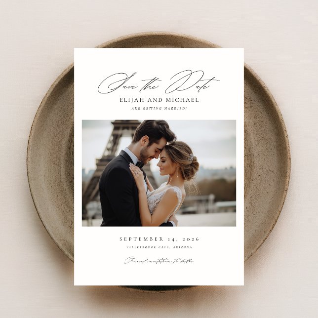 Modern Script Romantic Wedding Photo Save The Date Invitation (Creator Uploaded)