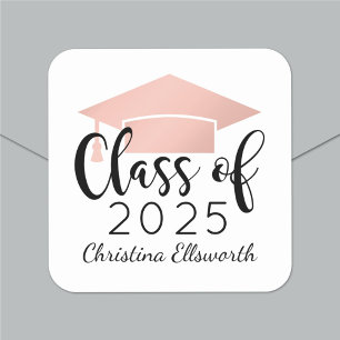 Modern Script Rose Gold 2024 Custom Graduation Square Sticker