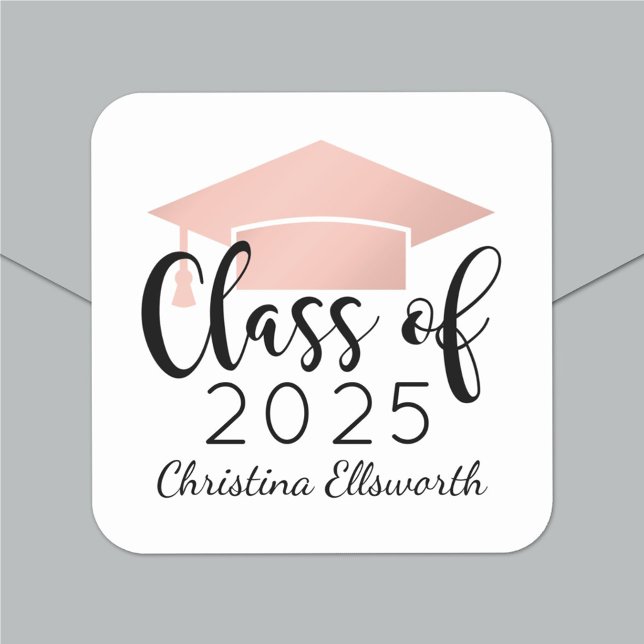 Modern Script Rose Gold 2025 Custom Graduation Square Sticker (Creator Uploaded)