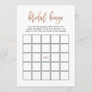Modern Script Rose Gold Bridal Shower Bingo Game Invitation