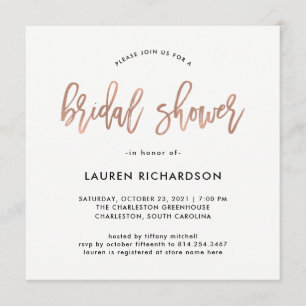 Modern Script   Rose Gold Bridal Shower Invitation