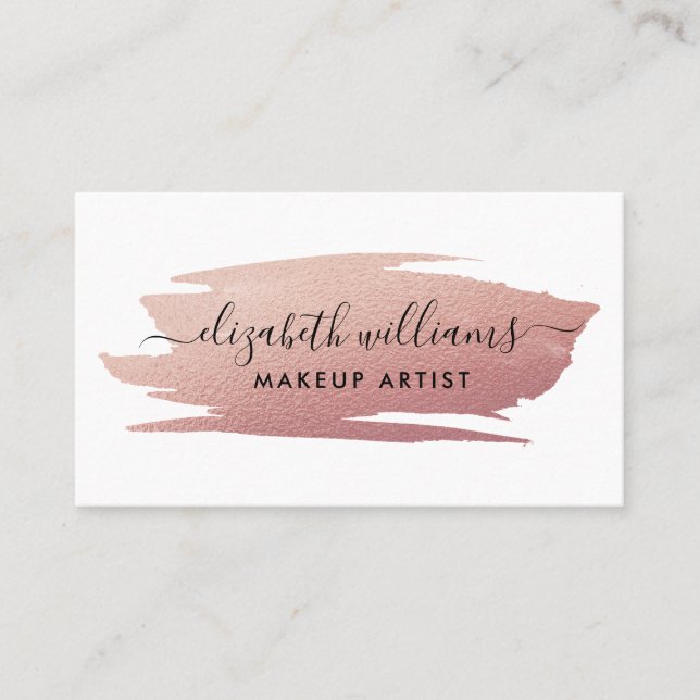 Modern Script Rose Gold Foil Brushstroke Business Card (Front)