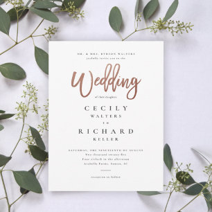 Modern Script Rose Gold Wedding Invitation