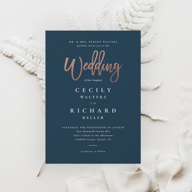 Modern Script Rose Gold Wedding Invitation (Creator Uploaded)