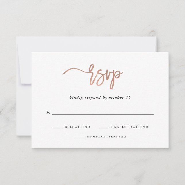 Modern Script | Rose Gold Wedding Response (Front)