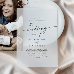 Modern Script Rustic Boho Elegant Minimal Wedding Vellum Invitations