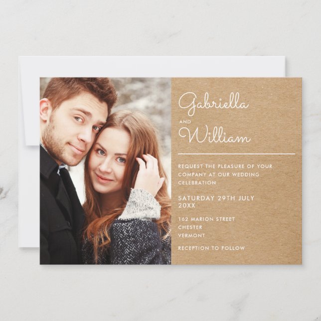Modern Script Rustic Kraft Photo Wedding Invitation (Front)