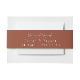 Modern Script Rustic Terracotta Wedding Of Invitation Belly Band