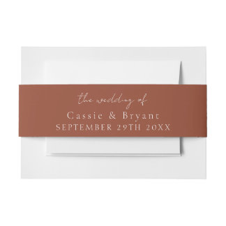 Modern Script Rustic Terracotta Wedding Of Invitation Belly Band