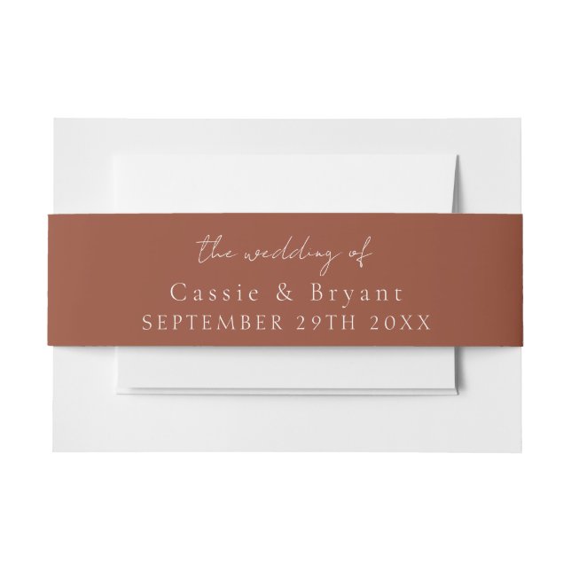 Modern Script Rustic Terracotta Wedding Of Invitation Belly Band (Front Example)