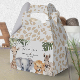 Modern Script Safari Animals Baby Boy Shower Favour Box