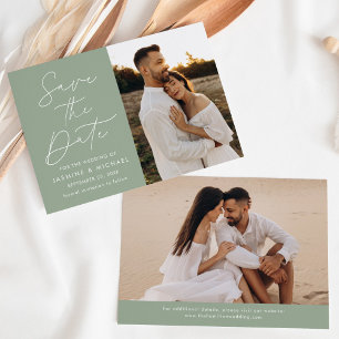 Modern Script Sage Green 2 Photo Save The Date