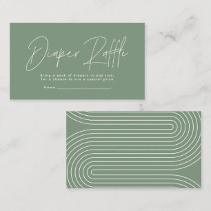 modern script sage green baby shower diaper raffle card