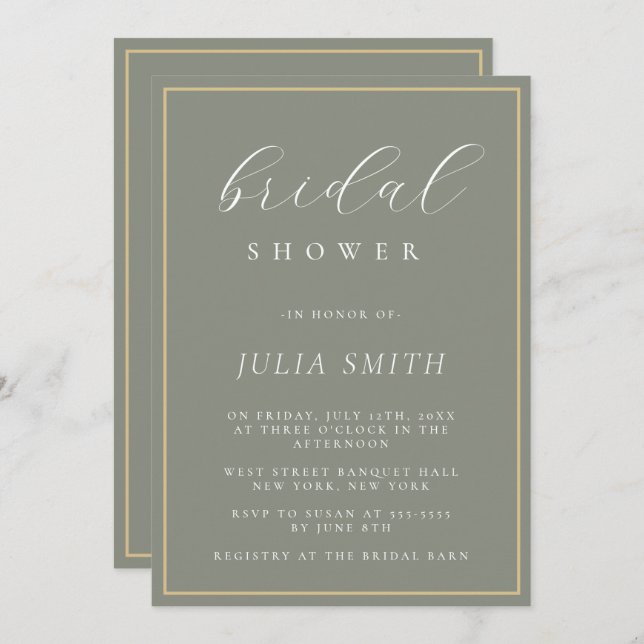 Modern Script Sage Green Bridal Shower Invitation (Front/Back)